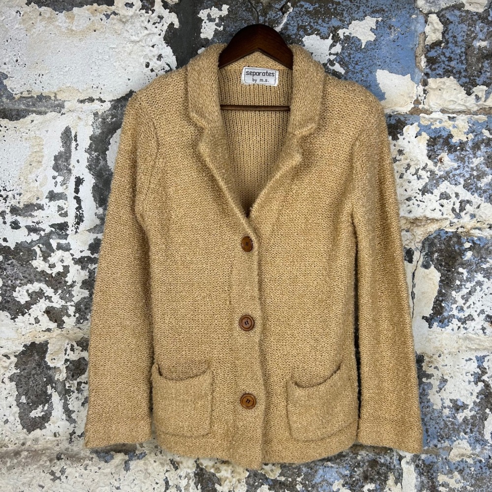 True Vintage 60's Separates by M.S. Cardigan Sweater Tan Boucle Knit Womens S